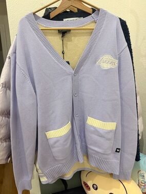 NBA Lavender & Cream Los Angeles Lakers V-Neck Cardigan